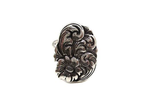 Western Oval Etched Flower Cuff Ring