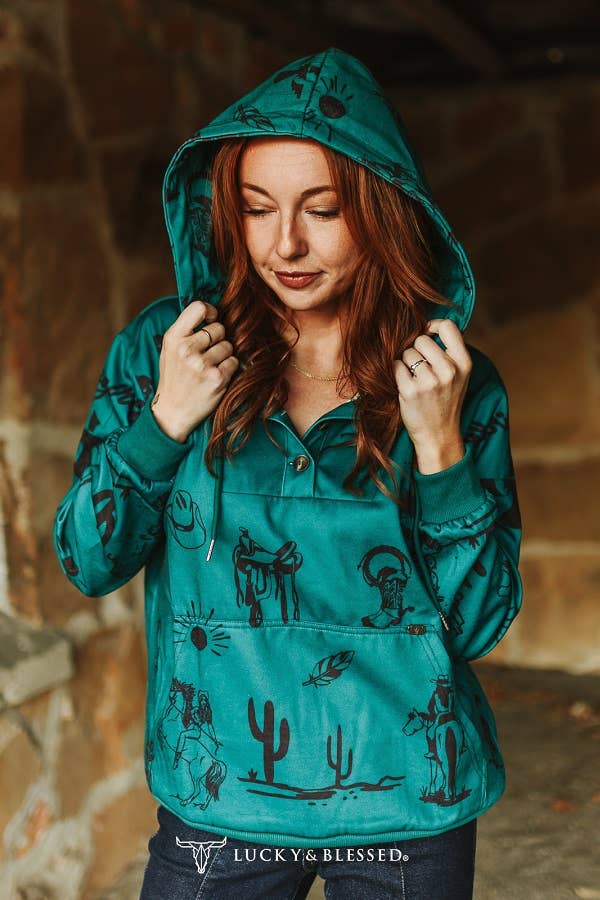 Jade Printed Western Desert Hoodie Sweatshirt