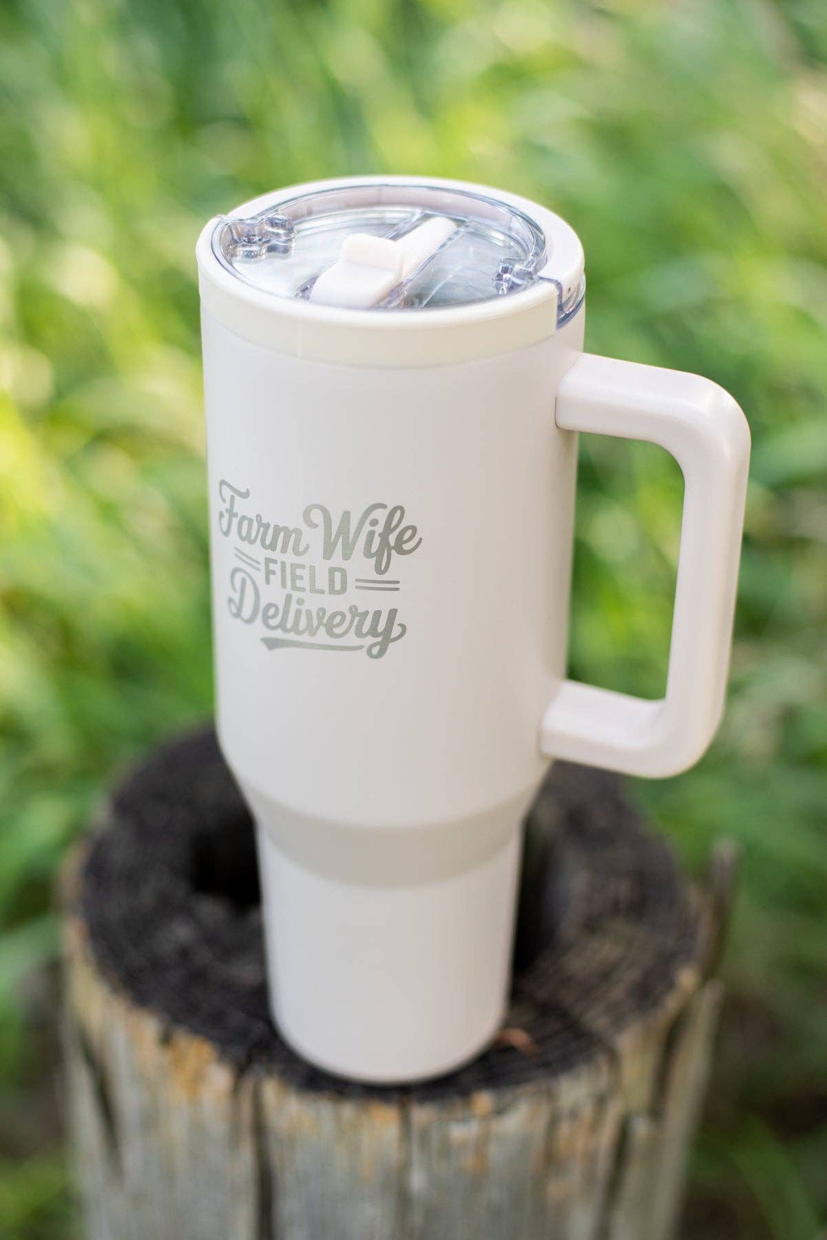 'Farm Wife Field Delivery' Water Tank Tumbler - Cream