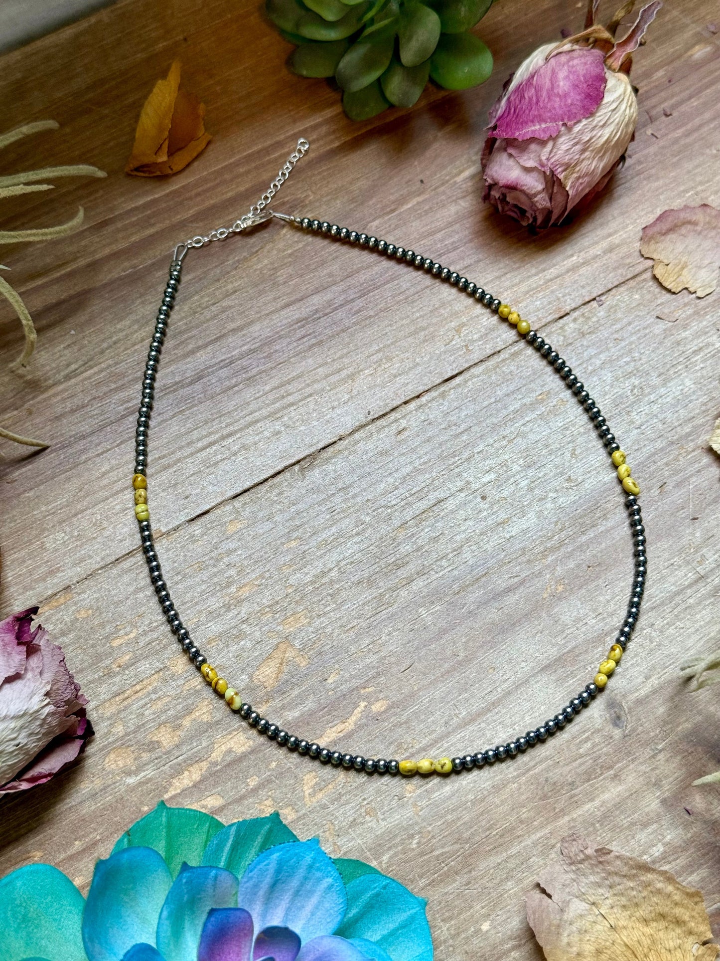 16.5” Palomino Turquoise Necklace – Sterling Silver Pearls