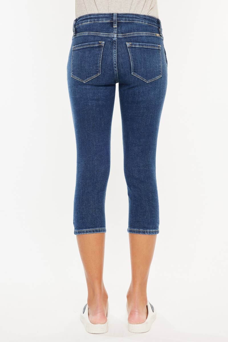 FRONT POCKET BUTTON MID RISE CAPRI JEANS-KC8729D