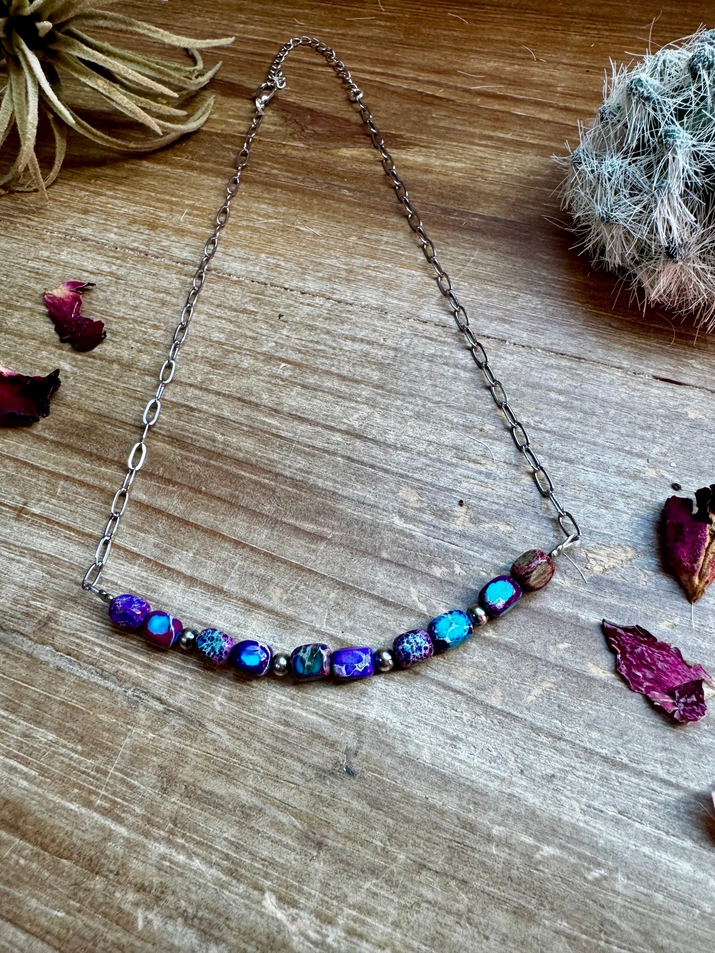 16 inch chain choker and Verascite sea sediment and sterling silver purple