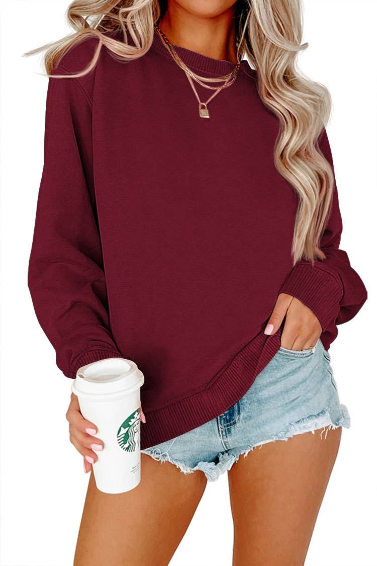Solid Color Sweatshirt Comfortable Long Sleeve Pullover