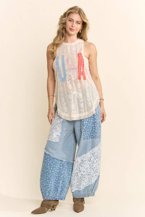USA PATCHWORK LACE TANK