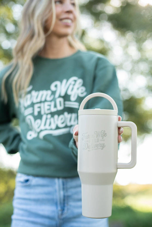 'Farm Wife Field Delivery' Water Tank Tumbler - Cream