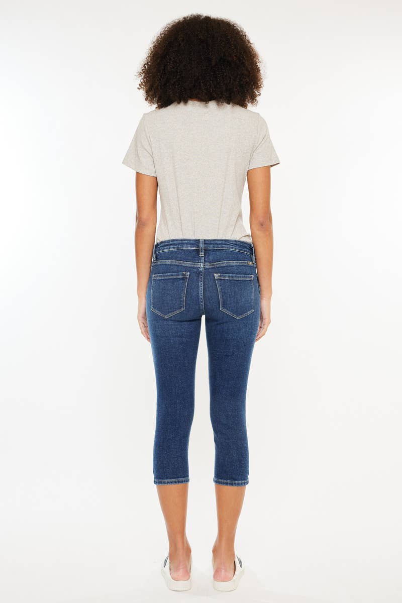 FRONT POCKET BUTTON MID RISE CAPRI JEANS-KC8729D
