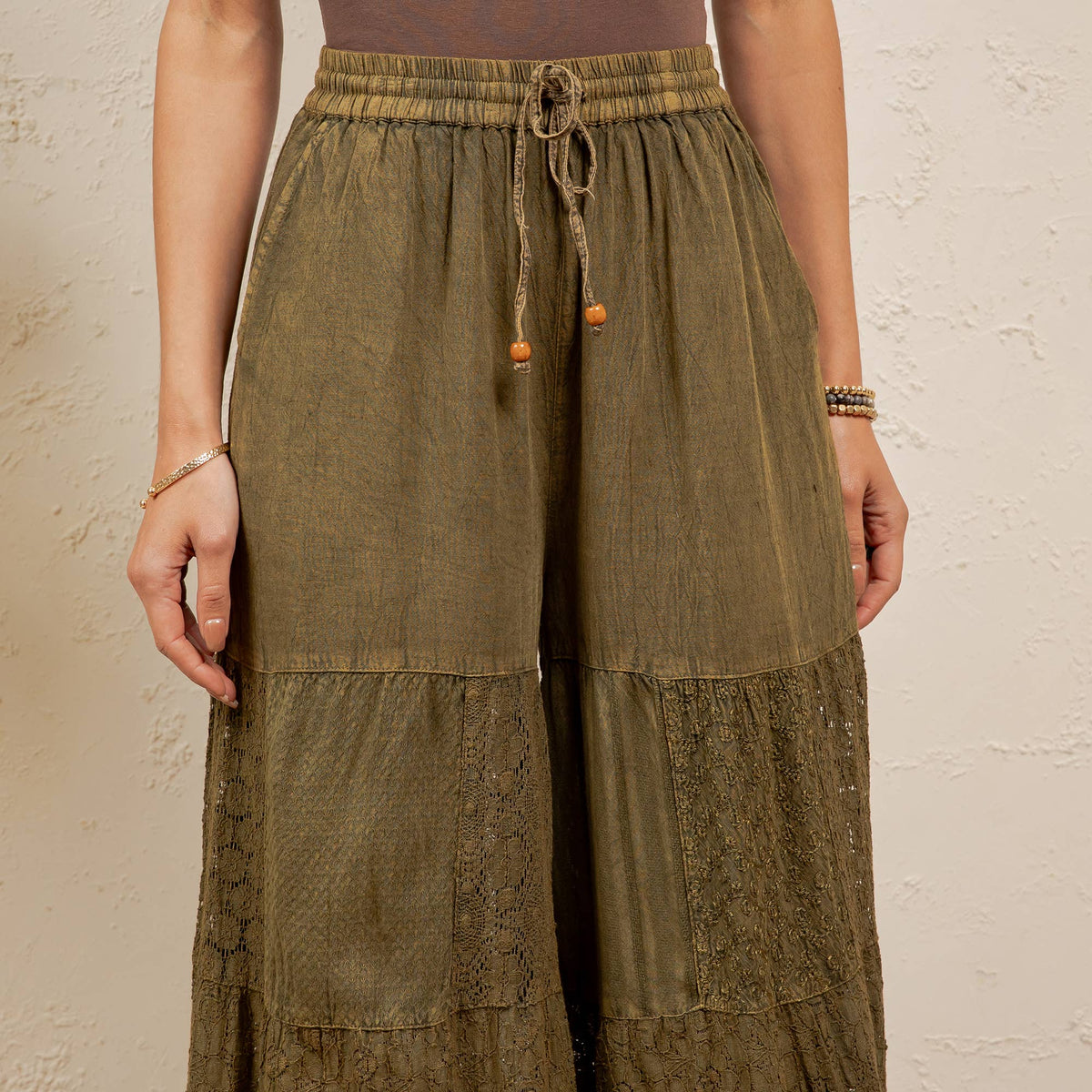 Artisan Flax 4-Tier Denim Patchwork Wide Leg Pants