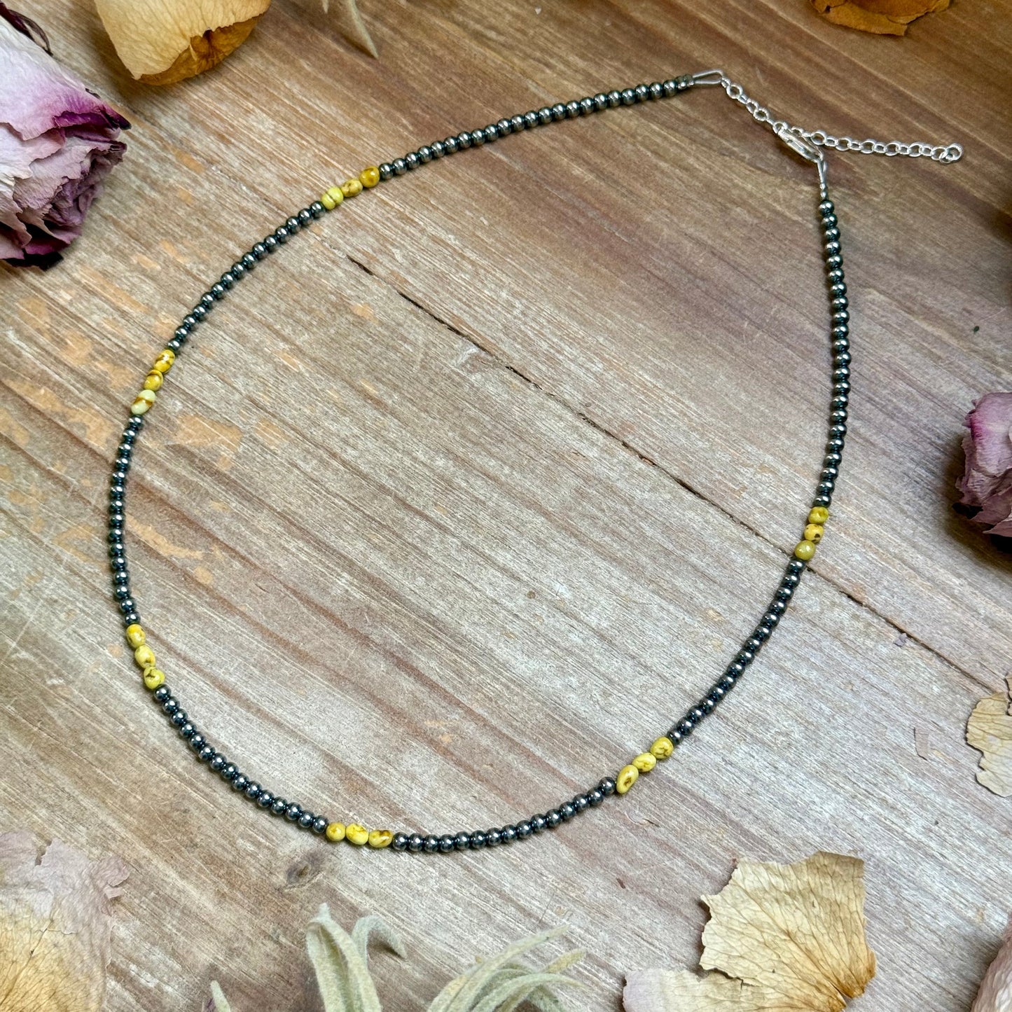 16.5” Palomino Turquoise Necklace – Sterling Silver Pearls