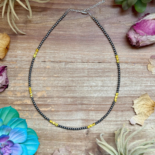 16.5” Palomino Turquoise Necklace – Sterling Silver Pearls