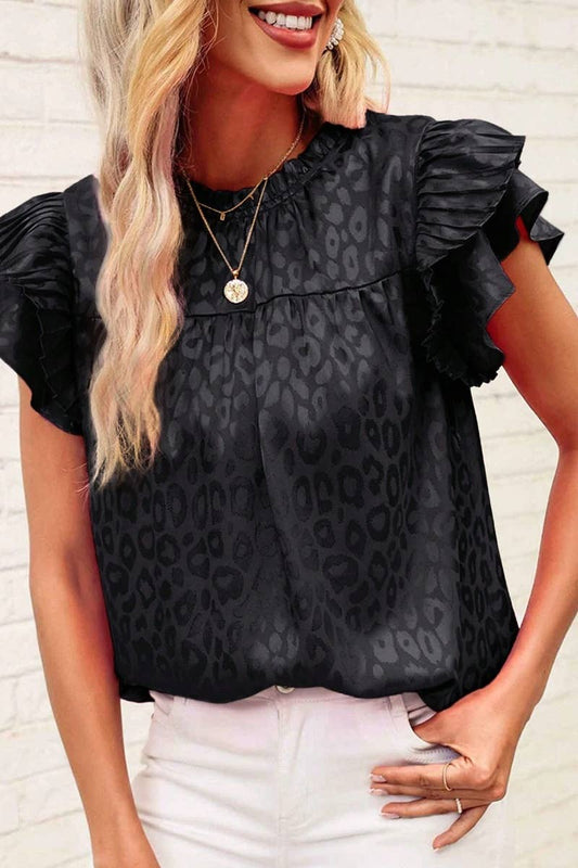 PRINTED LOTUS SLEEVES WITH WAVY COLLAR TOP