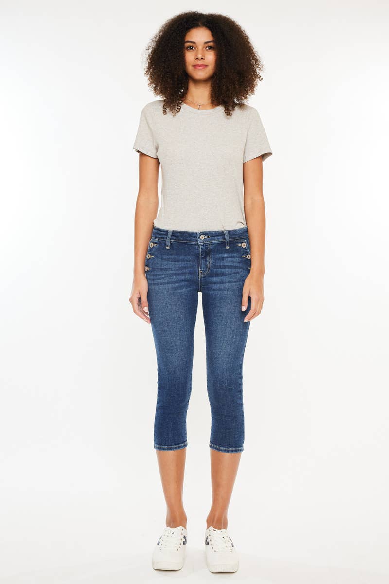 FRONT POCKET BUTTON MID RISE CAPRI JEANS-KC8729D