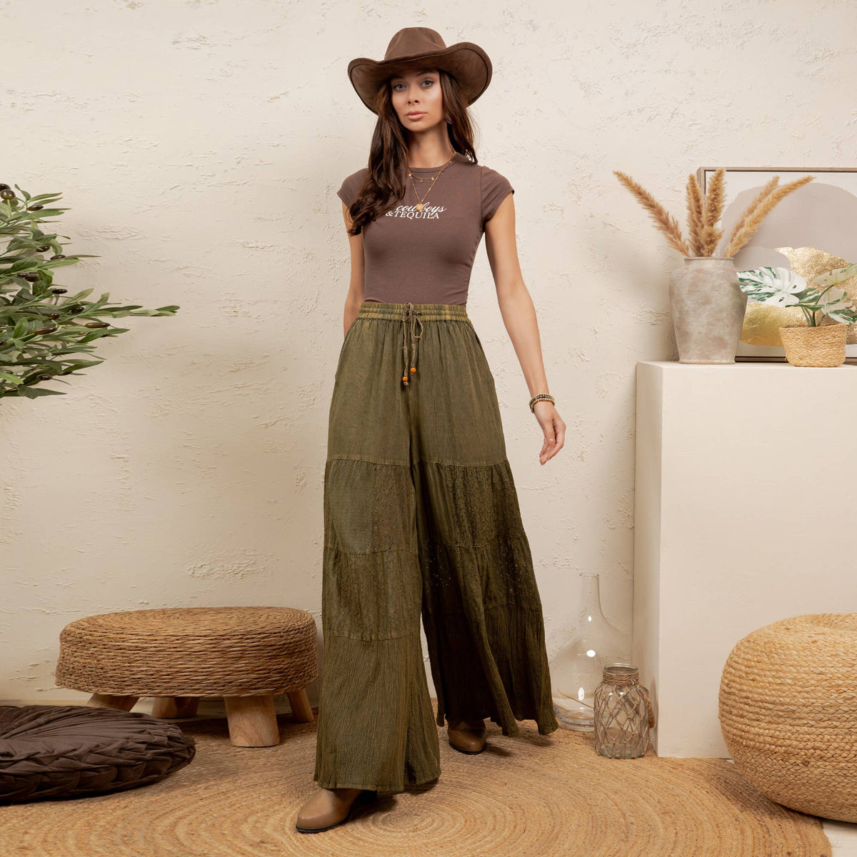 Artisan Flax 4-Tier Denim Patchwork Wide Leg Pants