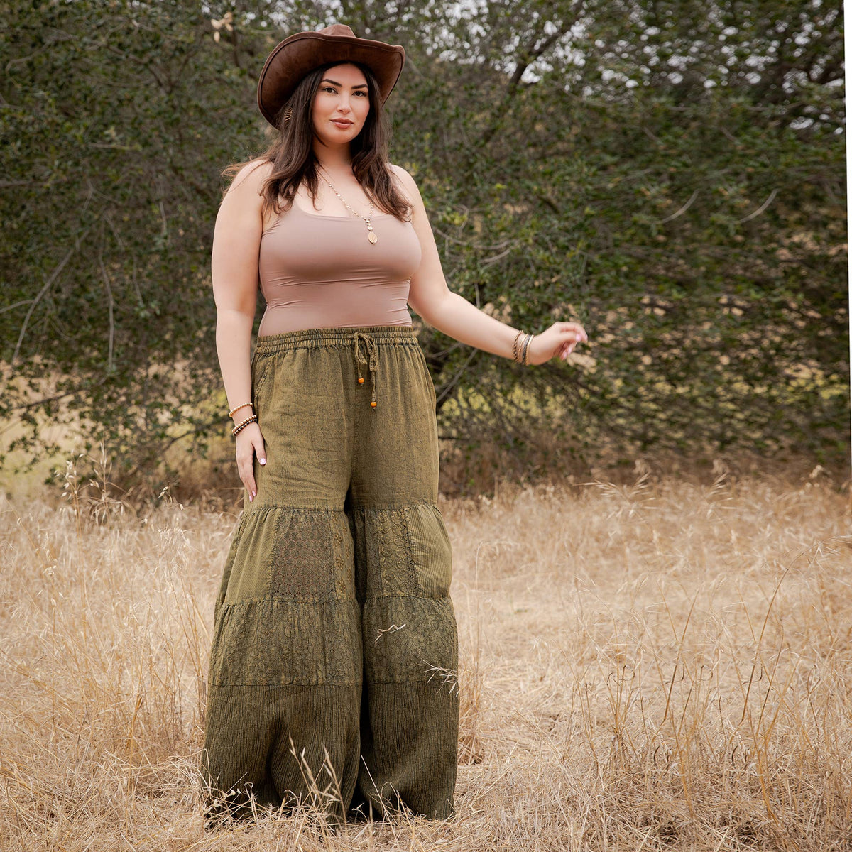 Artisan Flax 4-Tier Denim Patchwork Wide Leg Pants