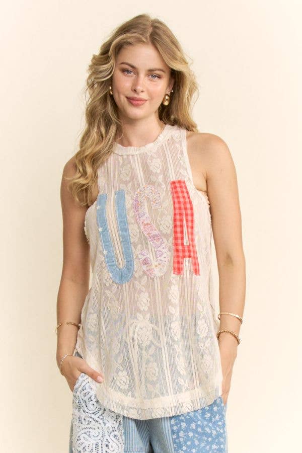 USA PATCHWORK LACE TANK