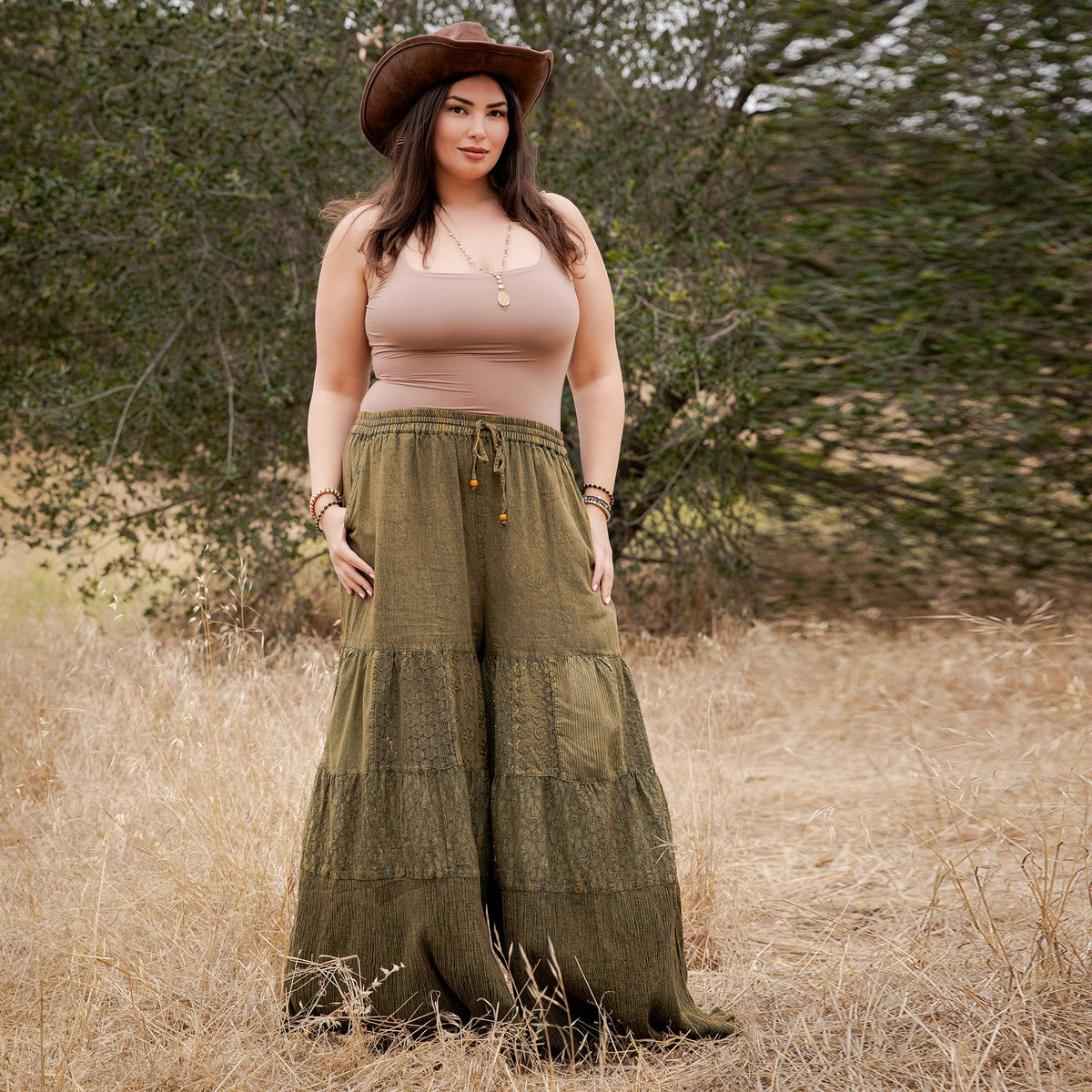 Artisan Flax 4-Tier Denim Patchwork Wide Leg Pants