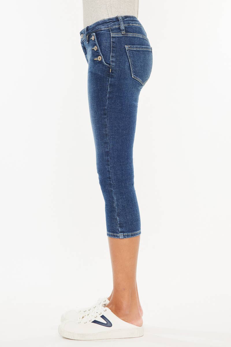 FRONT POCKET BUTTON MID RISE CAPRI JEANS-KC8729D