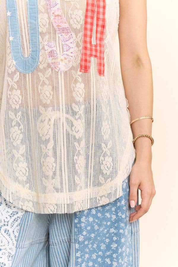 USA PATCHWORK LACE TANK