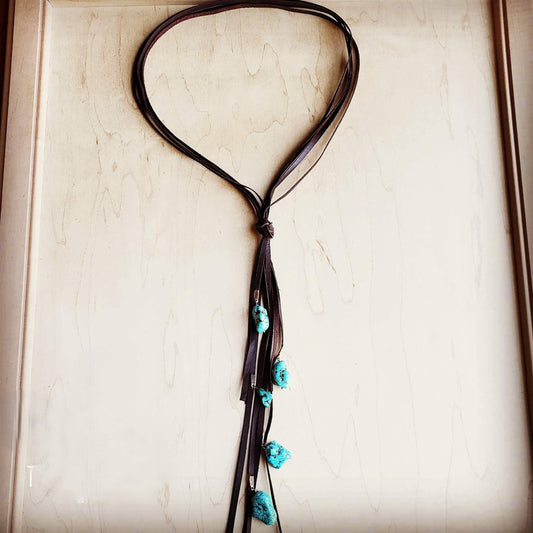 Leather Lasso Necklace with Turquoise Accents