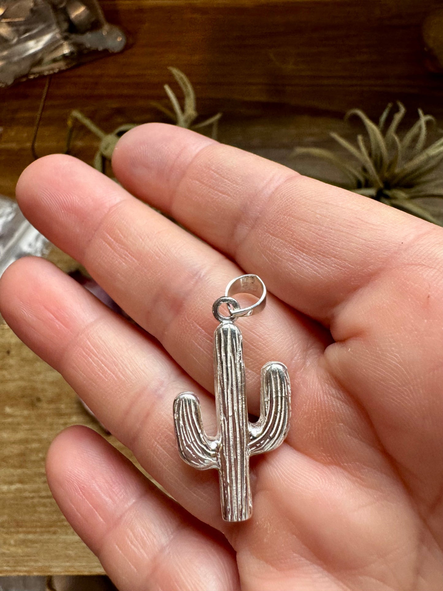 Cactus Pendant with White Opal – Sterling Silver – Fits 4mm Pearls