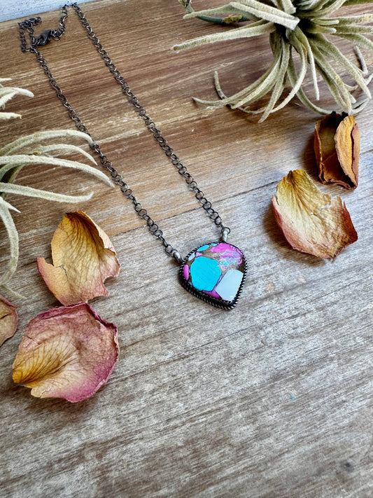 Cotton Candy Turquoise Bar Necklace – Freeform Shape – 18" Sterling Chain – Tia Long, Navajo Handmade