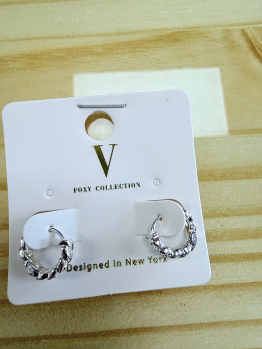 Twisted Silver Huggie Hoops