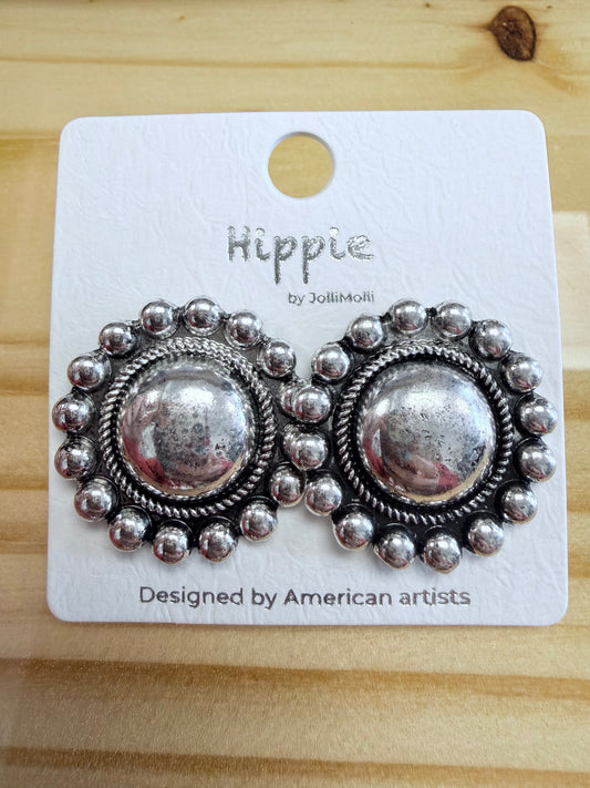 Silver Concho Stud Earrings