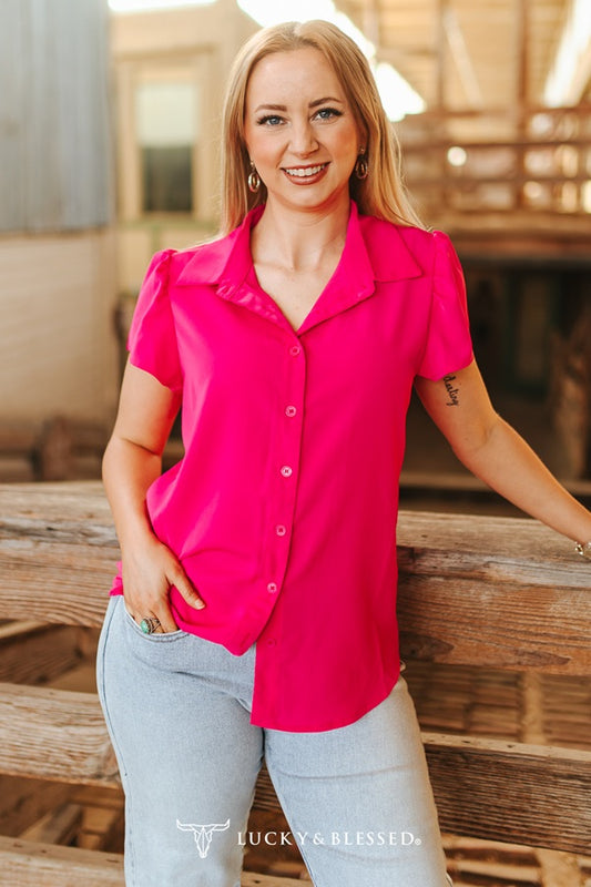 Button Down Puff Sleeve Top