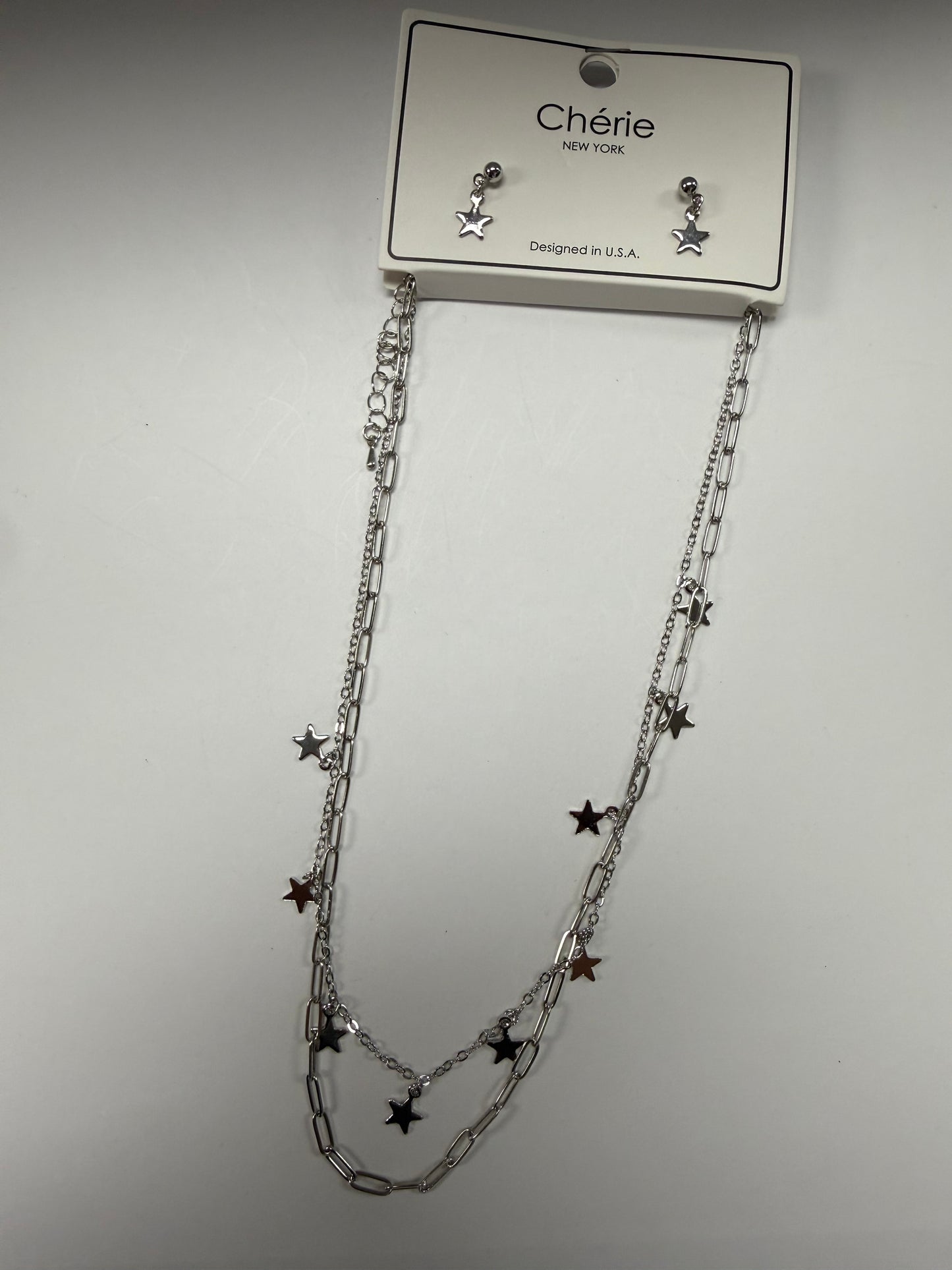 Silver Star Layered Necklace & Earring Set