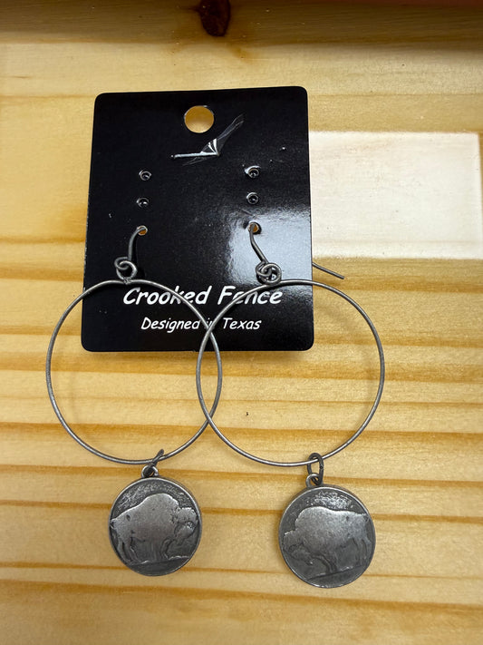 Small Faux Silver Buffalo Coin Earrings