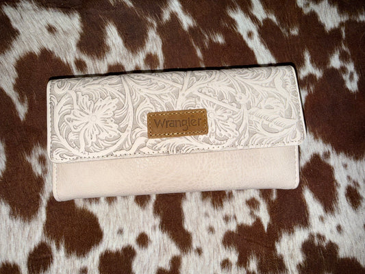 Wrangler Western Floral Tooled Tri-fold RFID Wallet/Wristlet