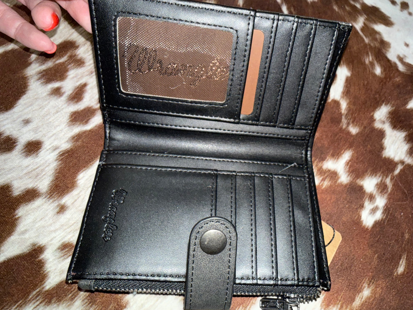 Wrangler Genuine Hair-On Cowhide Card Holder Bi-Fold Wallet