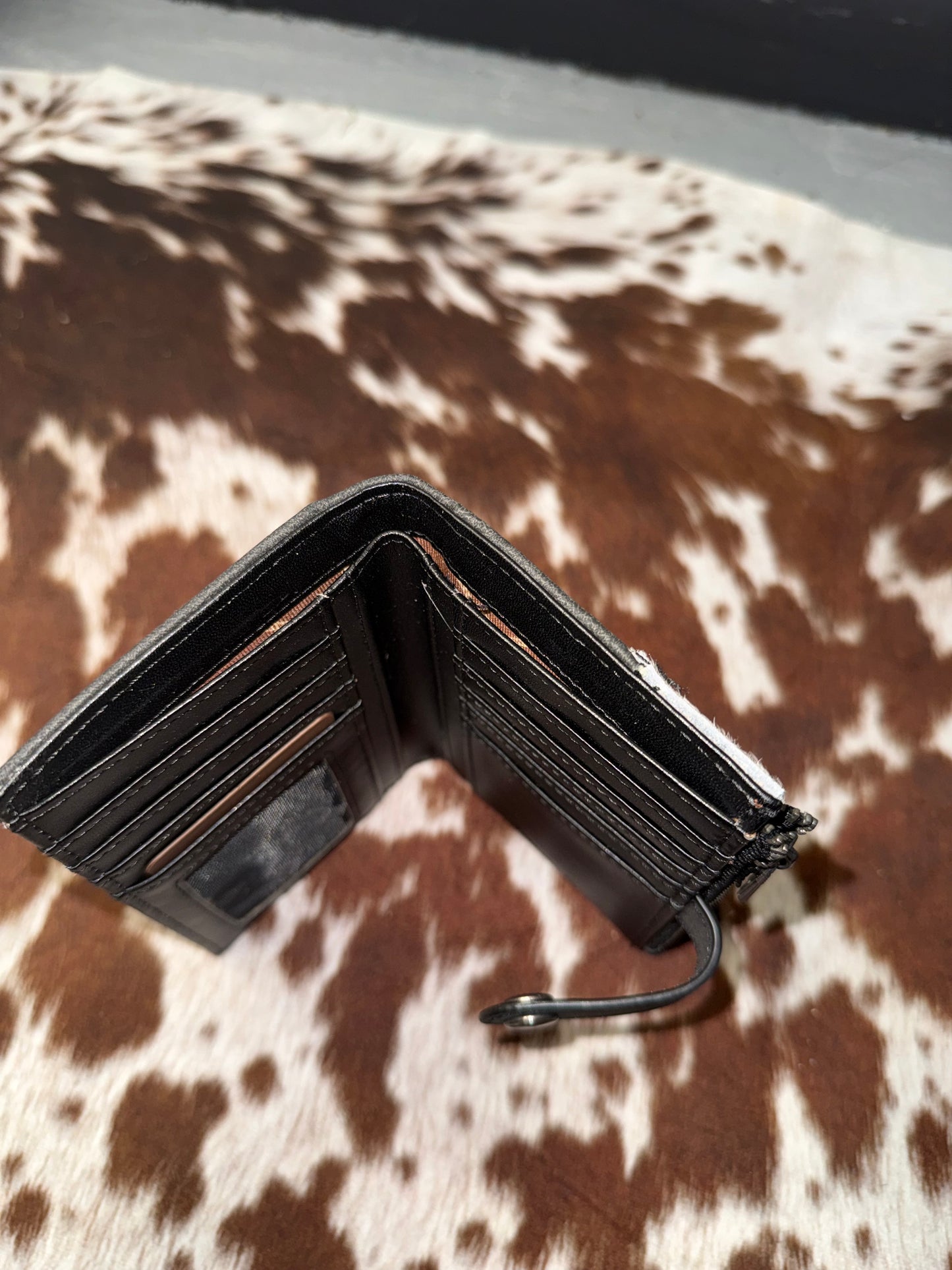 Wrangler Genuine Hair-On Cowhide Card Holder Bi-Fold Wallet