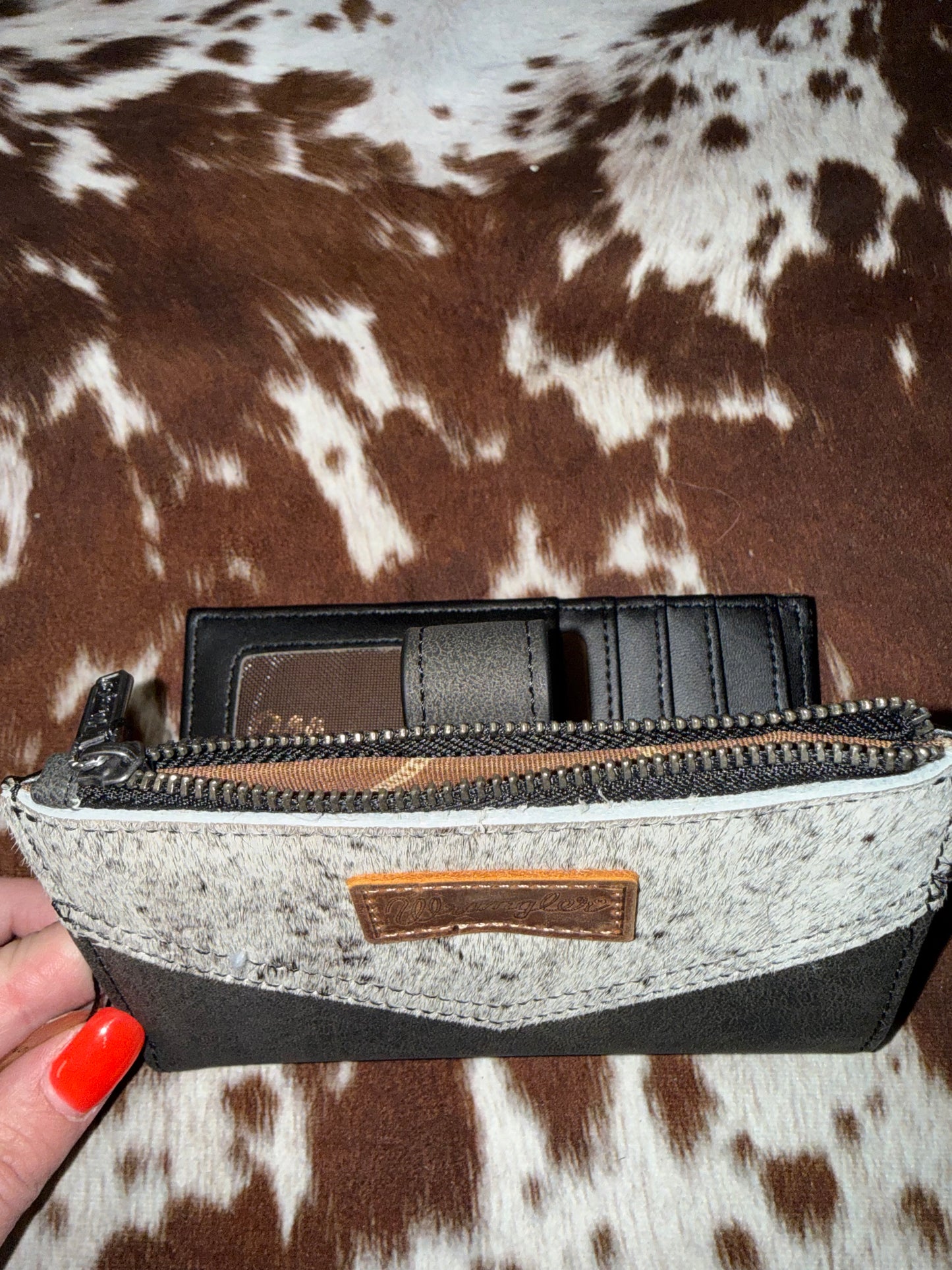 Wrangler Genuine Hair-On Cowhide Card Holder Bi-Fold Wallet