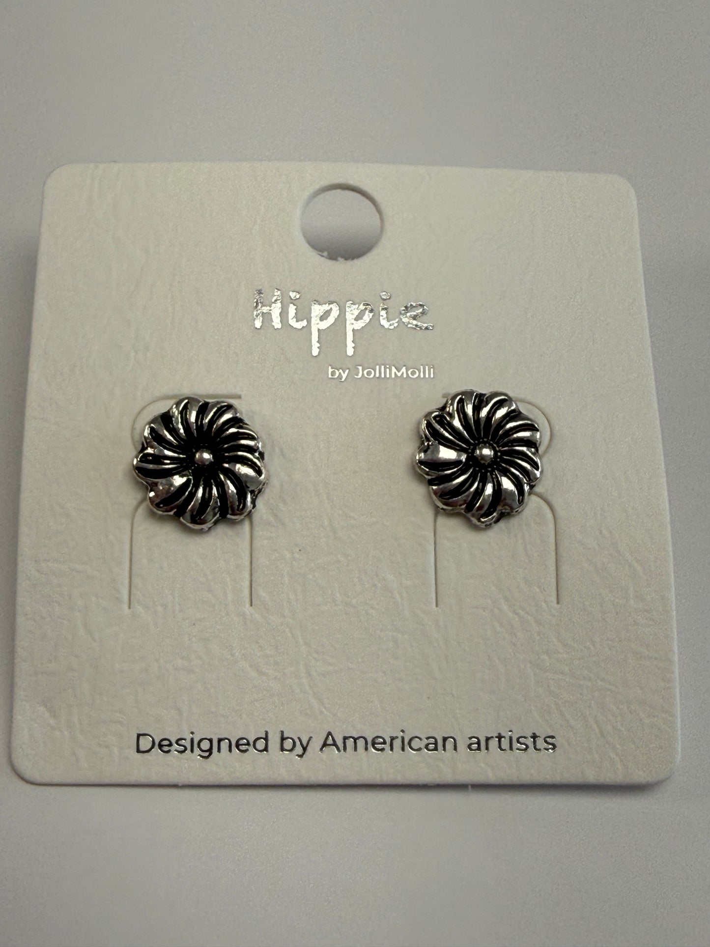 Silver Swirl Flower Stud Earrings