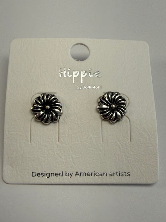 Silver Swirl Flower Stud Earrings