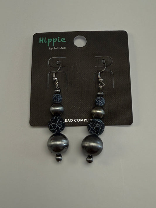 Black Crackle & Silver Drop Earrings