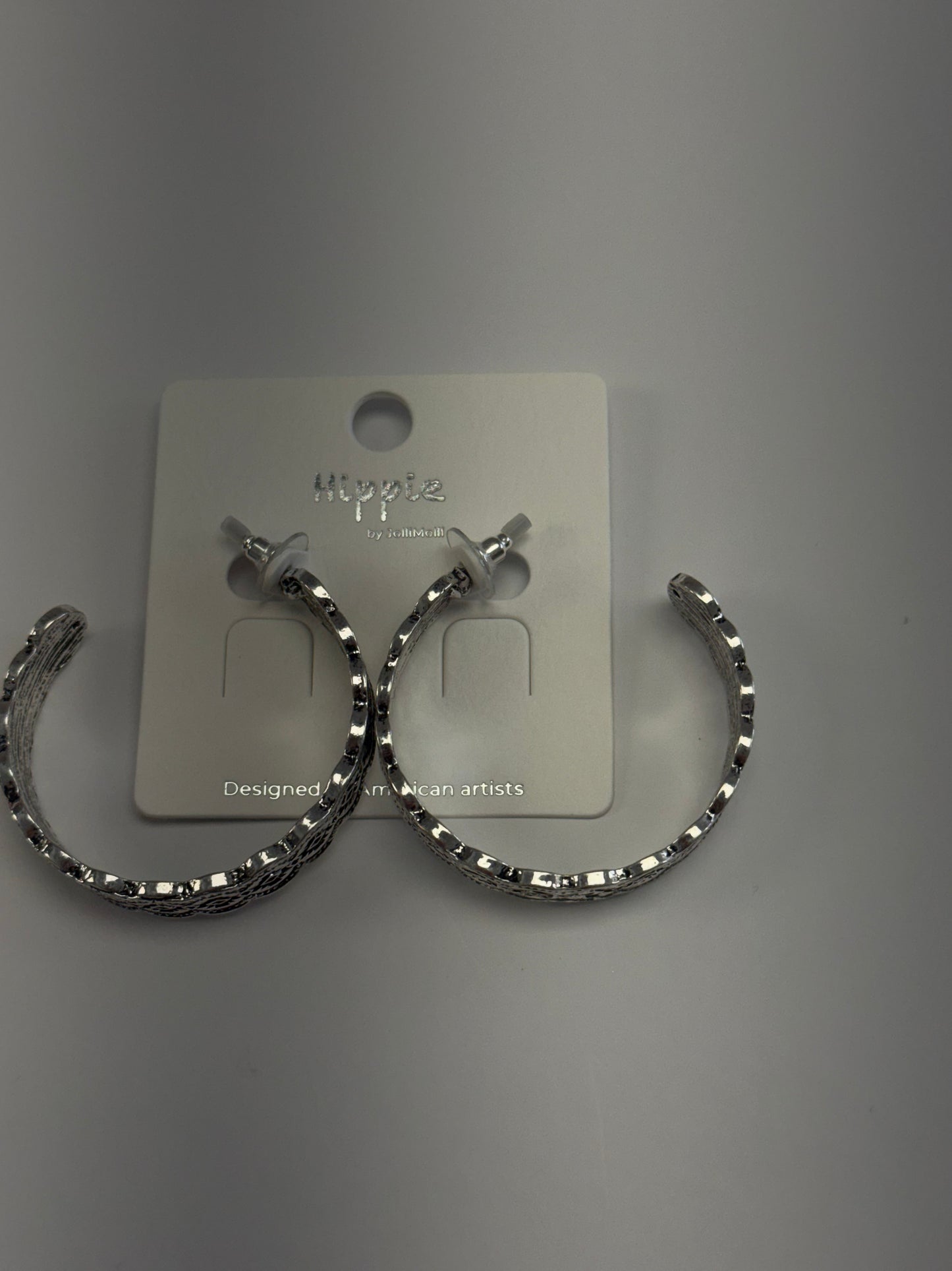 Silver Aztec Scalloped Hoop Earrings