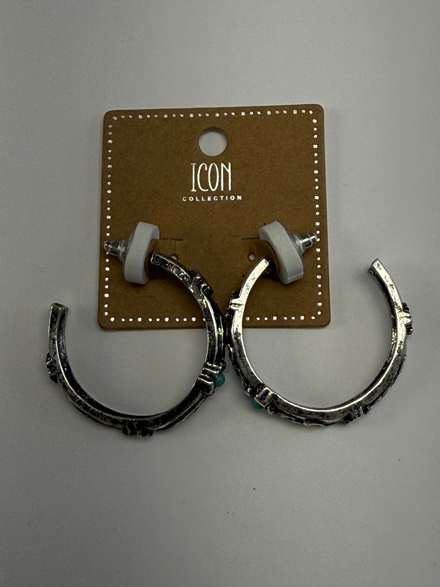 Turquoise Tooled Western Hoop Earrings