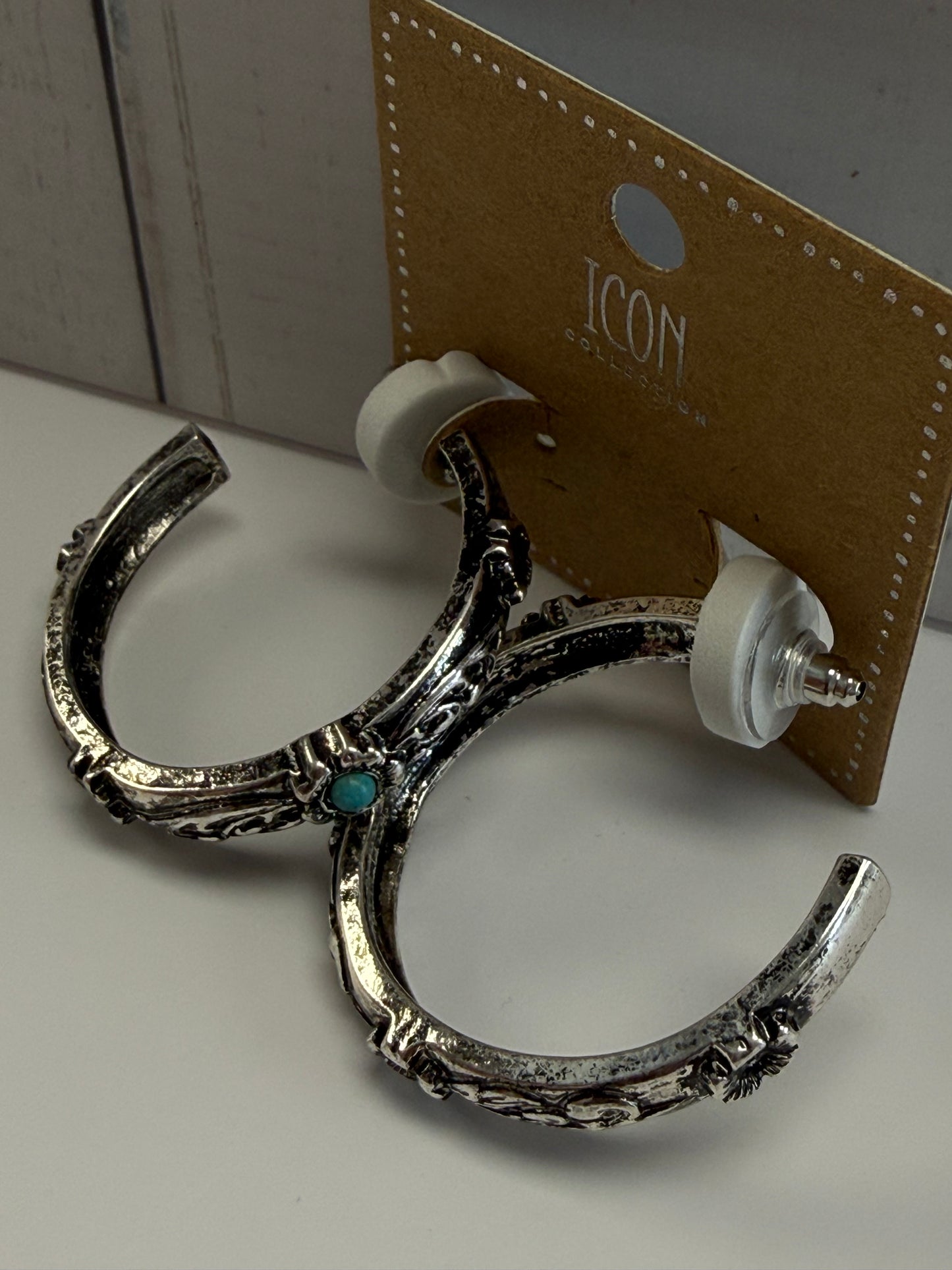 Turquoise Tooled Western Hoop Earrings