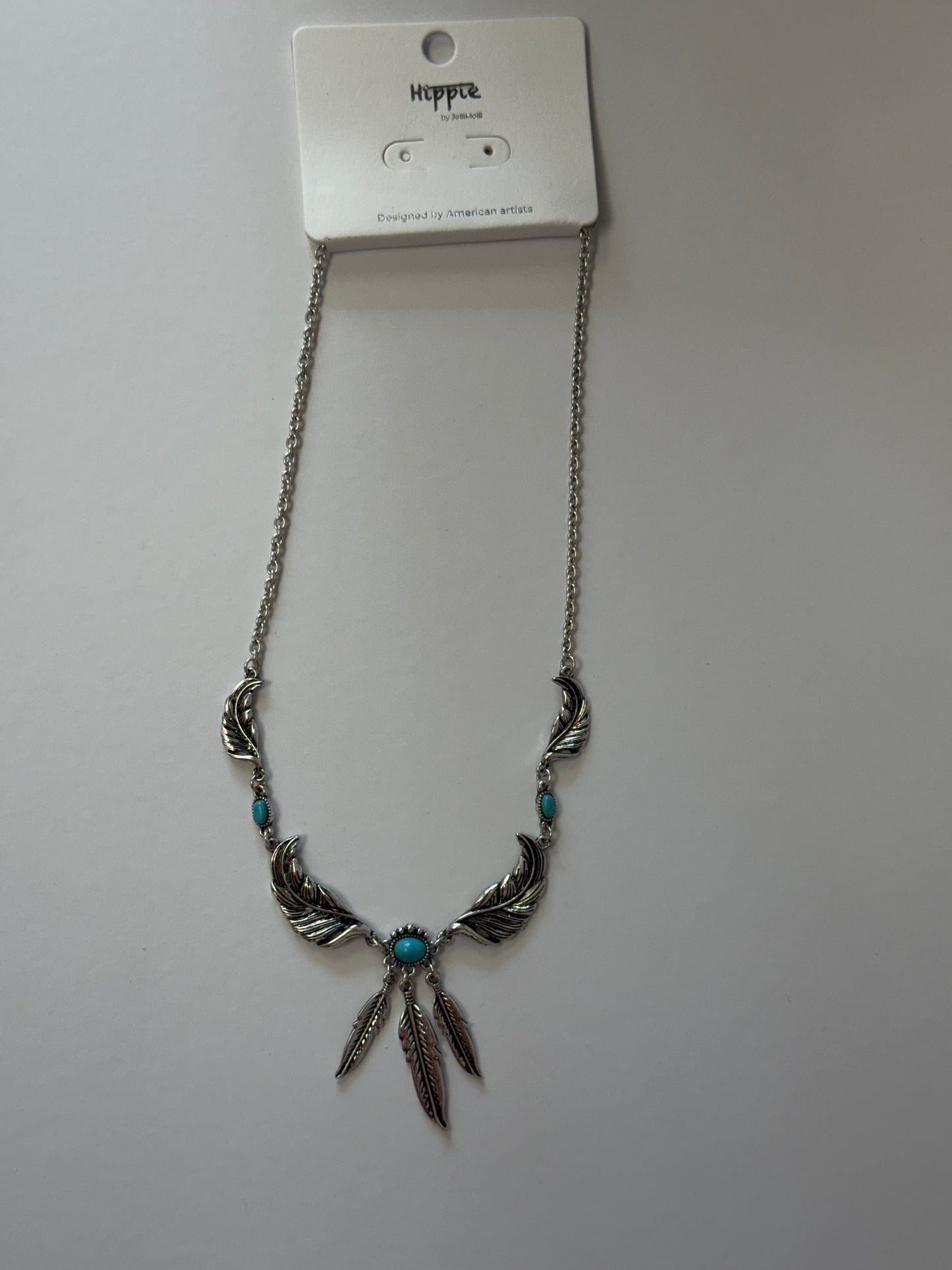Turquoise Feather Statement Necklace
