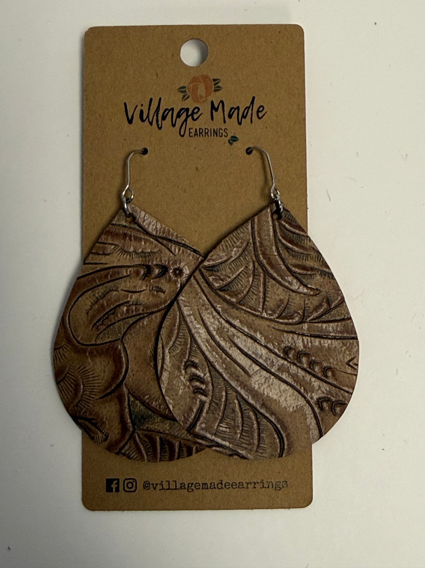 Tooled Leather Teardrop Earrings