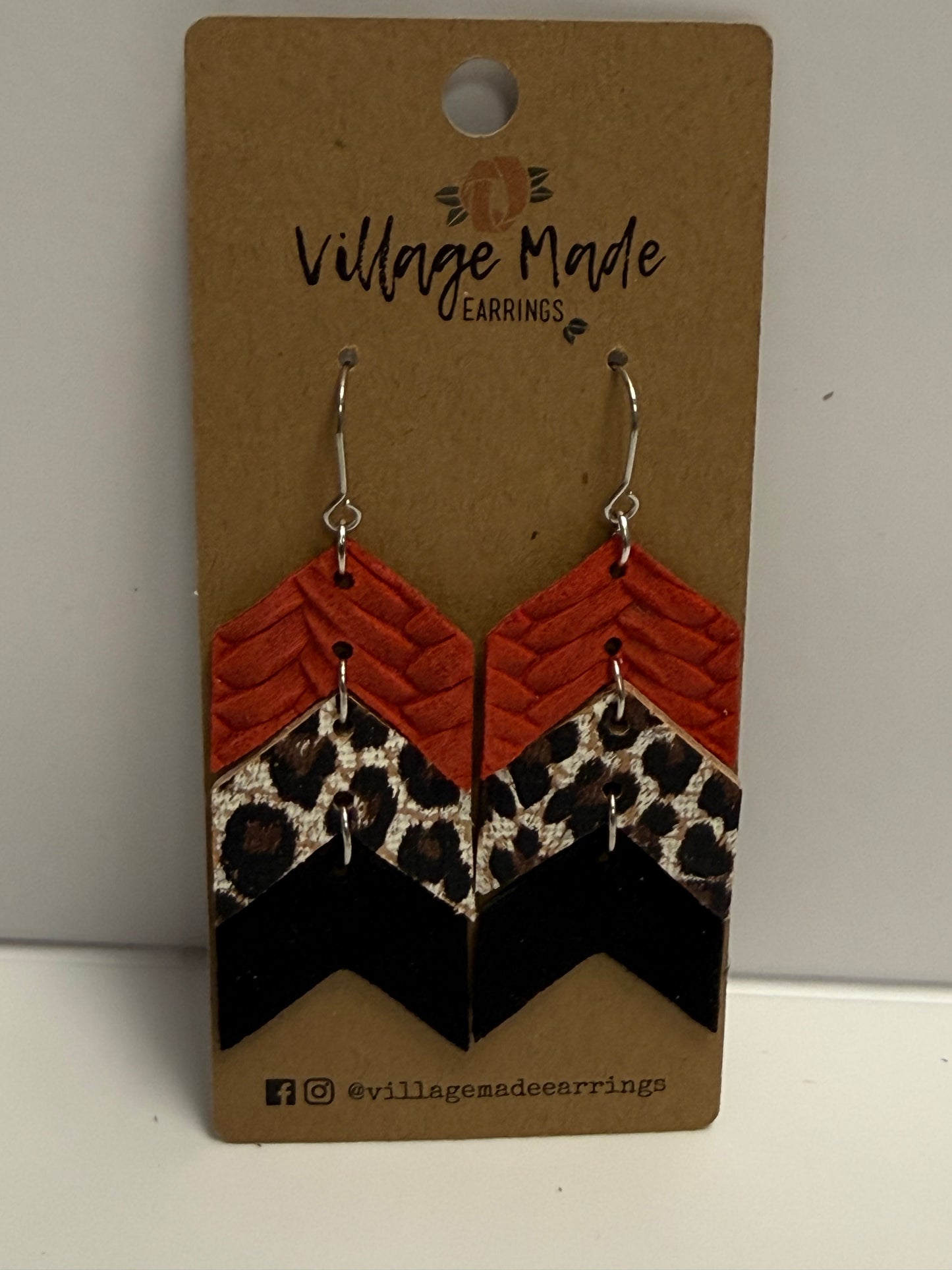 Red Leopard Chevron Earrings
