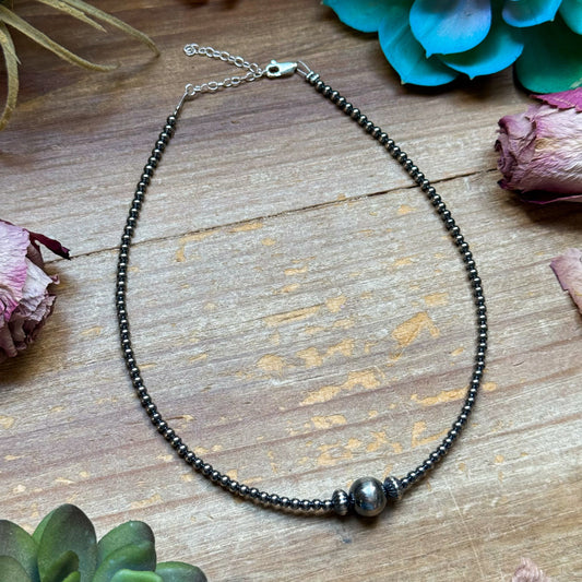 14 inch 3 mm sterling silver pearls  choker - 10 mm middle