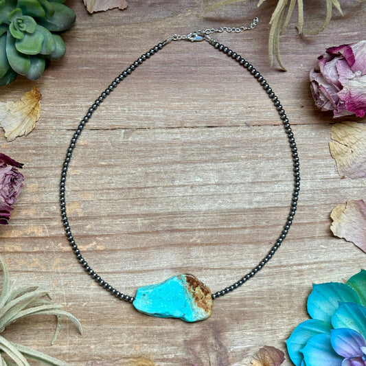 16” Flat Turquoise Necklace – Sterling Silver