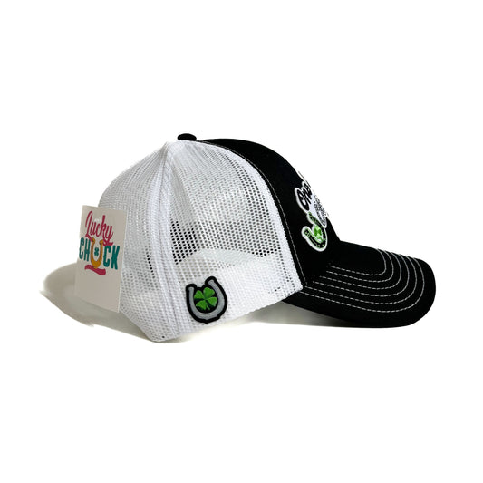 One Lucky Cowgirl Black & White Trucker Hat