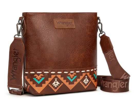 Wrangler Aztec Print Crossbody Bag -Brown