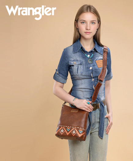 Wrangler Aztec Print Crossbody Bag -Brown