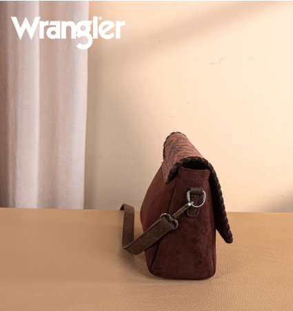 Wrangler Vintage Floral Printed Crossbody Bag with Small Pouch- Coffee