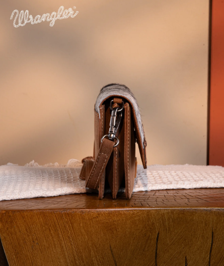 Wrangler Genuine Hair-On Cowhide Wallet/Crossbody -Brown