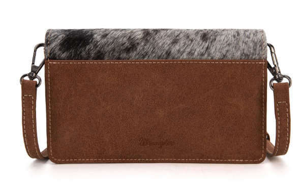 Wrangler Genuine Hair-On Cowhide Wallet/Crossbody -Brown